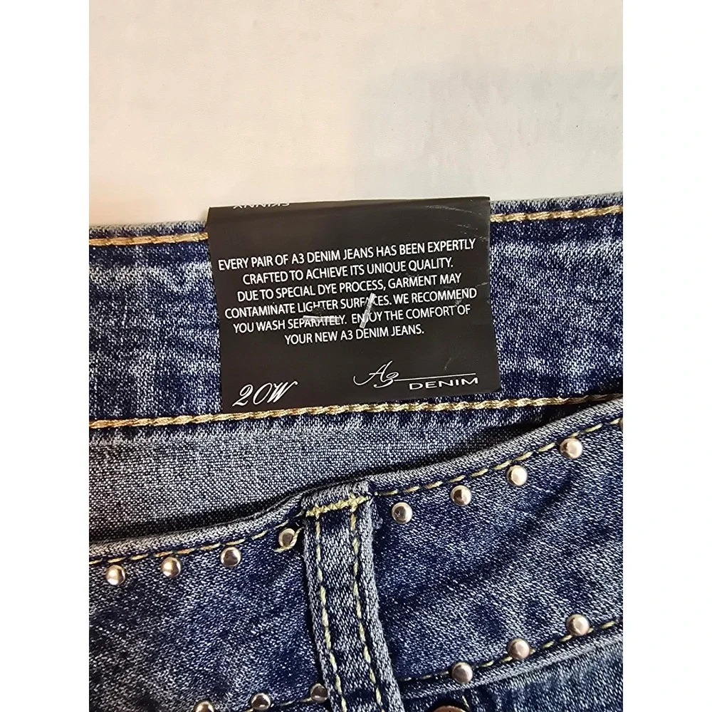 A3 Denim Skinny‎ Jeans Women's Size 20W Embellished Waist Blue Stretch New